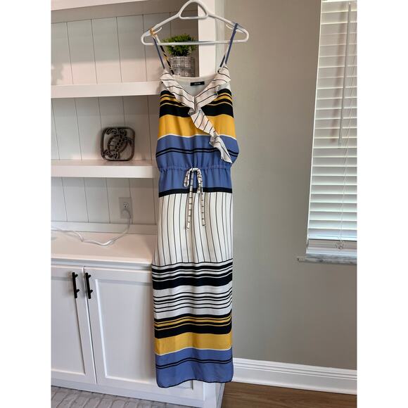 Amissima Striped Ruffle Maxi Dress Multicolor Sleeveless Drawstring Waist Sz 14 - Picture 1 of 8